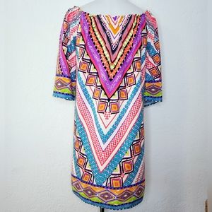 Anthropologie Flying Tomato Dress Sz M  Colorful Geometric Design Knee Lenght